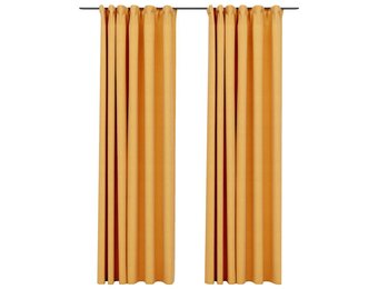 vidaXL Gordijnen linnen-look verduisterend haken 2 st 140x245 cm geel