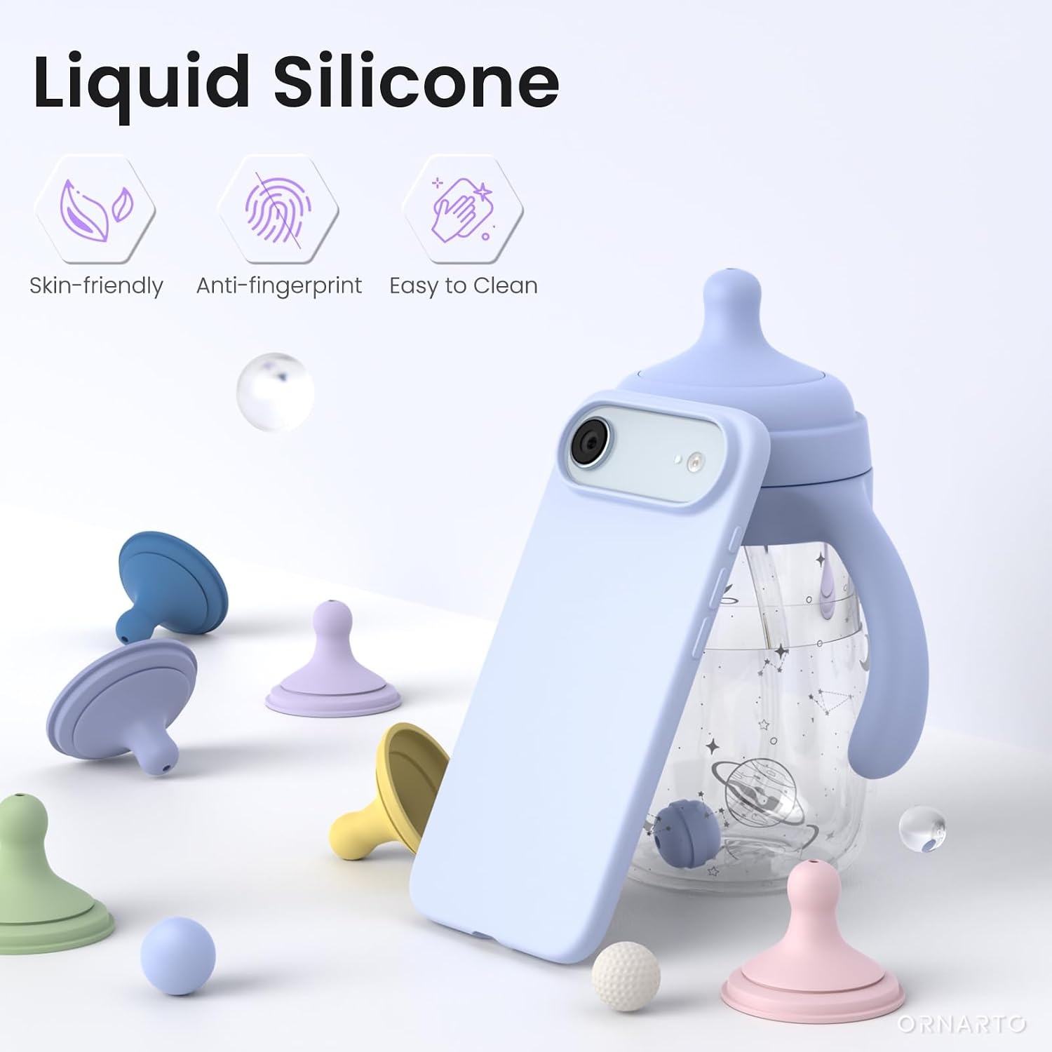 Telefoonhoesje Baby Blauw voor 6,6 inch telefoons, Vloeibaar Siliconen - 46% Korting