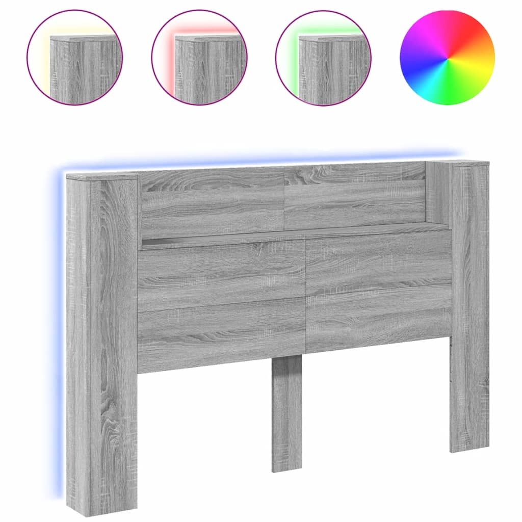 vidaXL Hoofdbordkast met LED 160x16,5x103,5 cm grijs sonoma eikenkleur