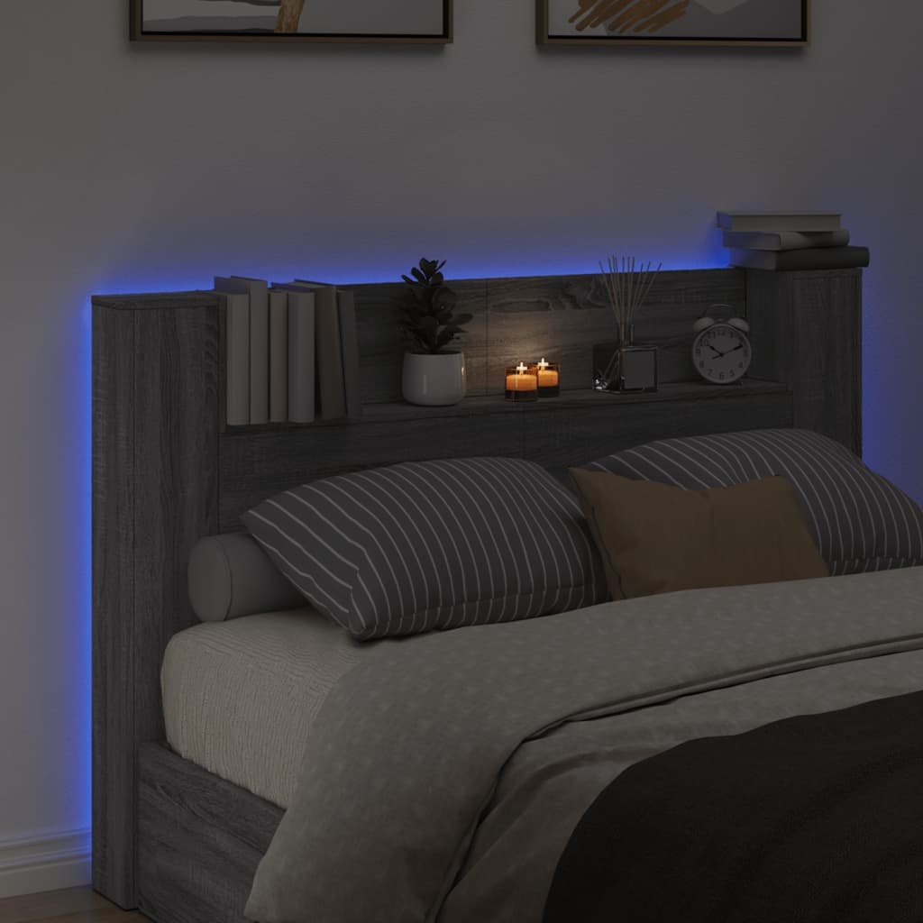 vidaXL Hoofdbordkast met LED 160x16,5x103,5 cm grijs sonoma eikenkleur
