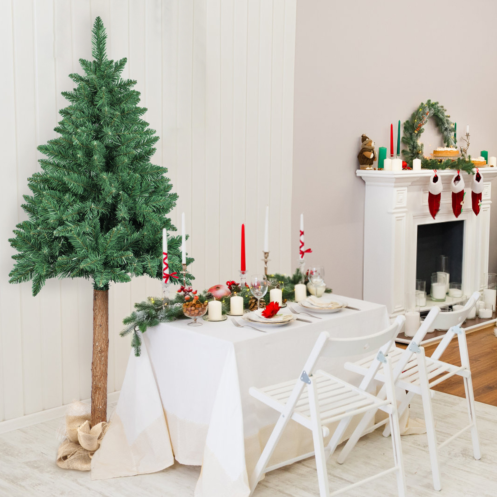 Kunstkerstboom 160 cm - spar met houten stam