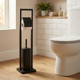 Toiletstandaard Zwart Staal 2-in-1 met Borstelhouder & Rolhouder - 58% Korting
