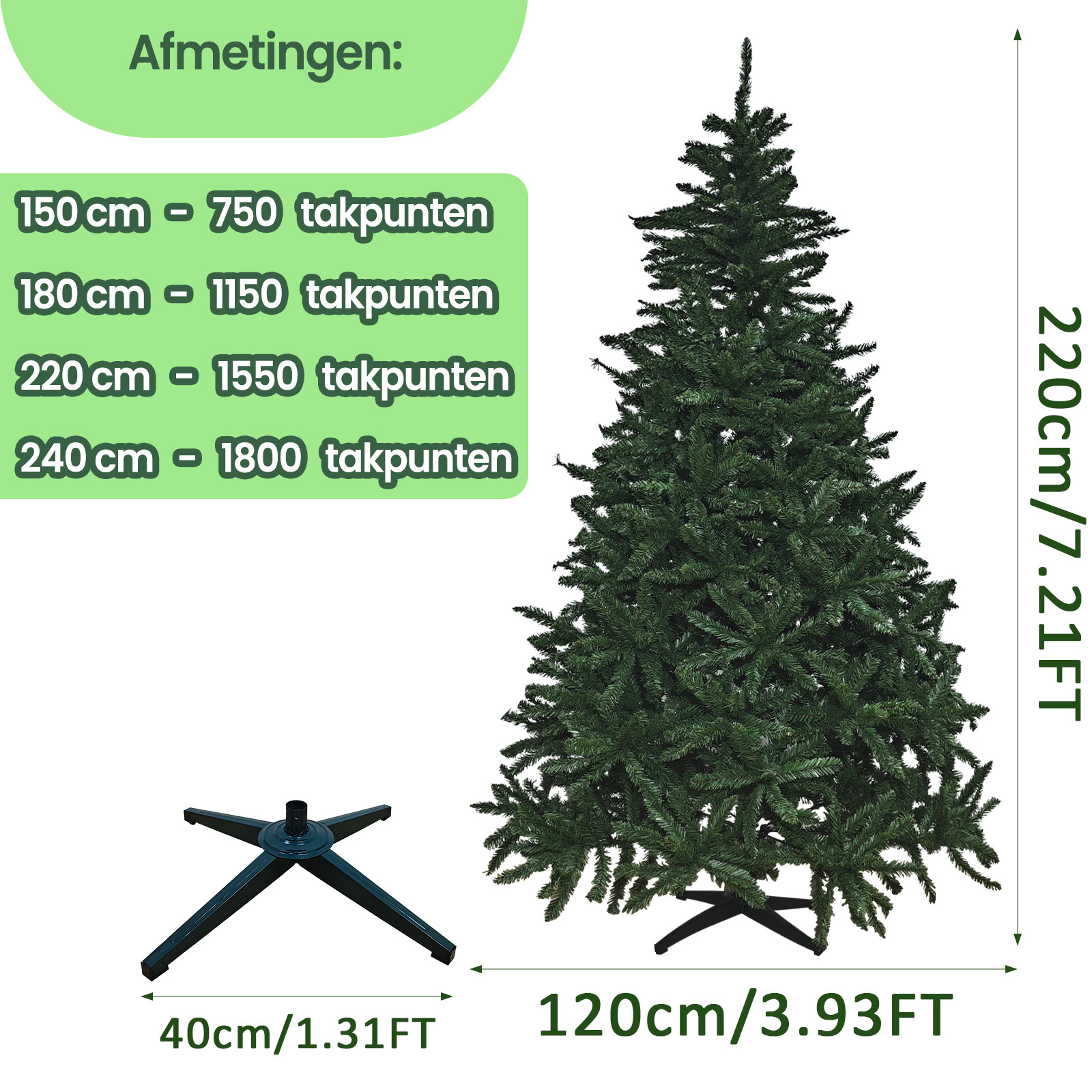 Kunstkerstboom - met uitvouwsysteem - 220 cm - duurzaam - groen