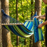 Hangmat 200 x 80 cm met dwarsstang – Groen blauw gestreept