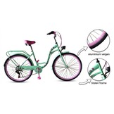 Meisjesfiets 26 inch - 7 versnellingen - mintgroen met roze