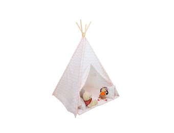 Tipi tent - speeltent met vloermat en kussens – roze - zigzag