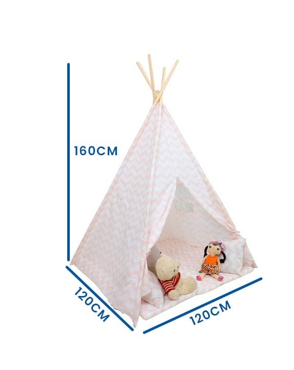 Tipi tent - speeltent met vloermat en kussens – roze - zigzag