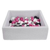 Vierkante ballenbak 90x90 cm met 150 ballen zwart, wit, paars & grijs