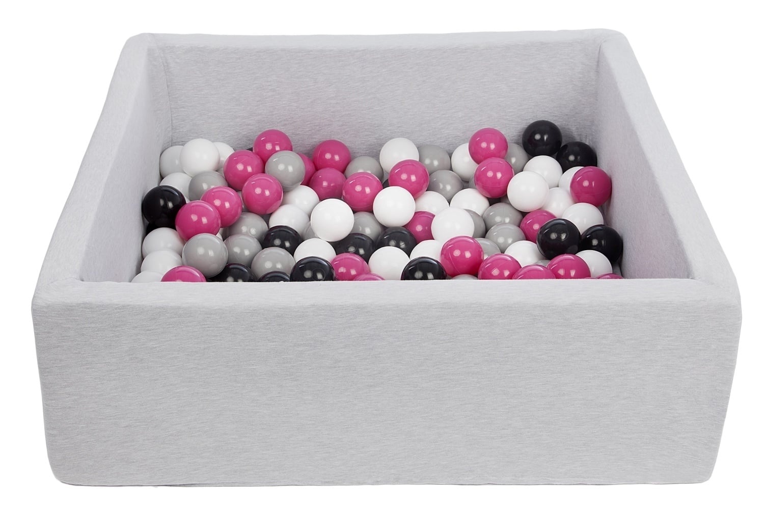 Vierkante ballenbak 90x90 cm met 150 ballen zwart, wit, paars & grijs