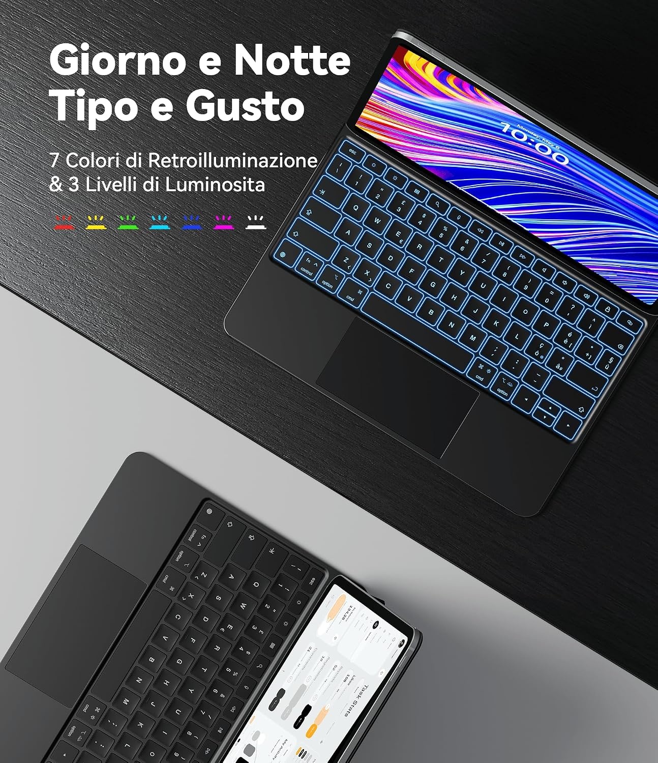 Toetsenbord met Touchpad voor iPad Air 13 (M2 2024) iPad Pro 12.9 (Gen 3-6) | Zwevend Magnetisch | 7 Kleuren Achtergrondverlichting | Bluetooth