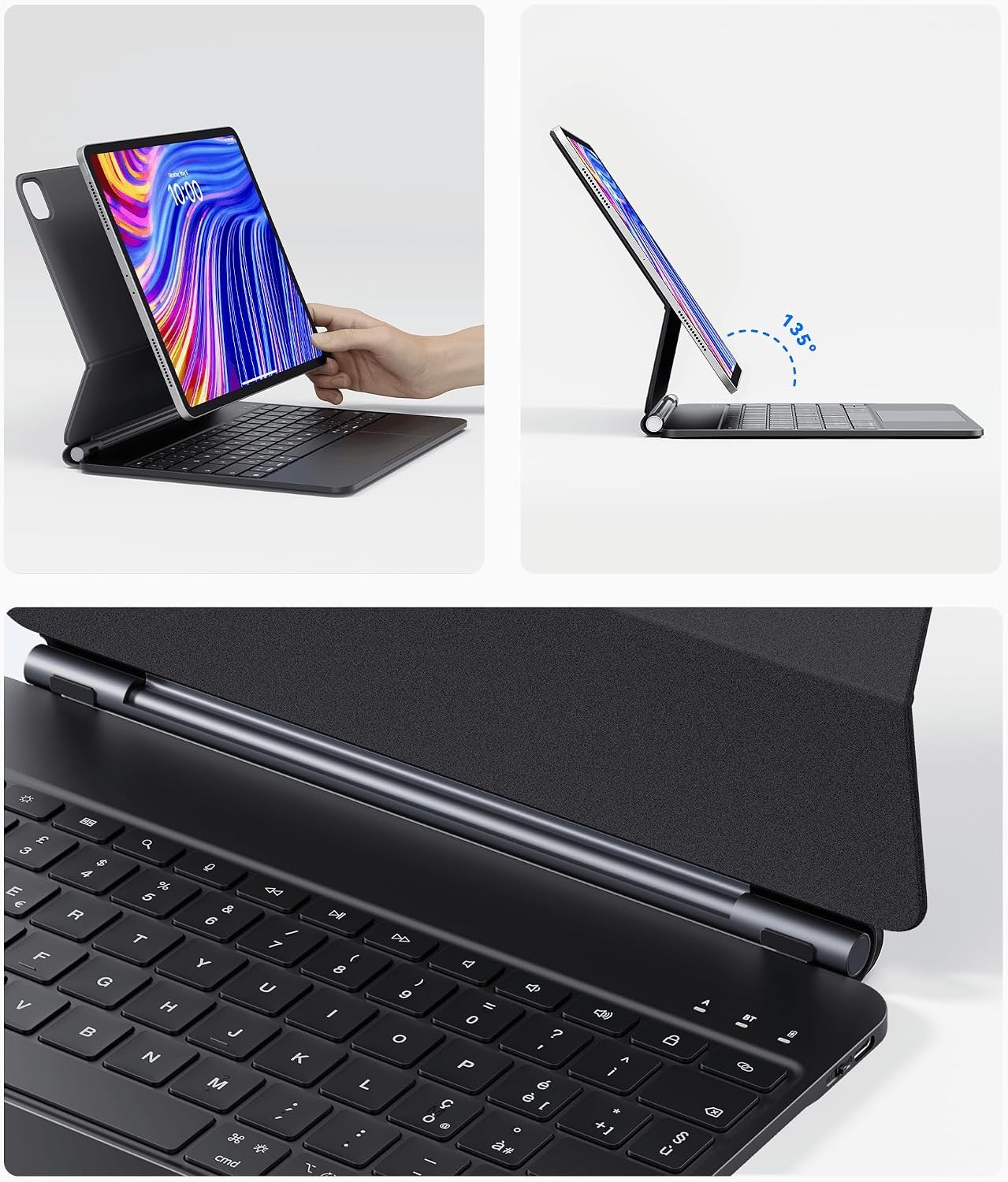 Toetsenbord met Touchpad voor iPad Air 13 (M2 2024) iPad Pro 12.9 (Gen 3-6) | Zwevend Magnetisch | 7 Kleuren Achtergrondverlichting | Bluetooth