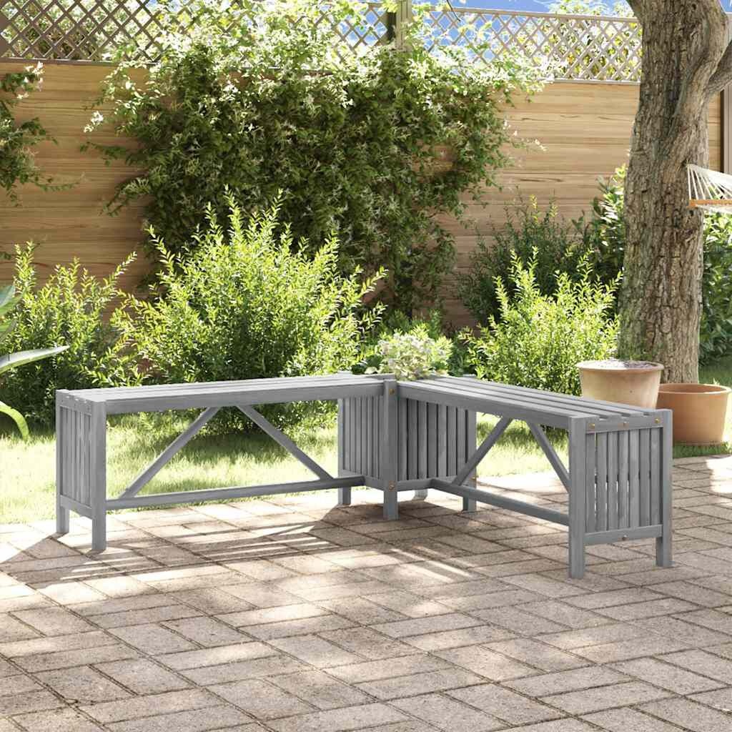 vidaXL Tuinhoekbank met plantenbak 117 cm massief acaciahout grijs