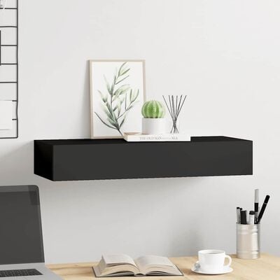 vidaXL Wandschap met lade 60x23,5x10 cm MDF zwart