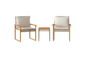 VidaXL Bistroset & Kussens (3-delig) Poly Rattan/Hout Beige - 37% Korting