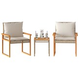 vidaXL Bistoset 3-delig Beige met Kussens - Poly Rattan & Hout - 58% Korting