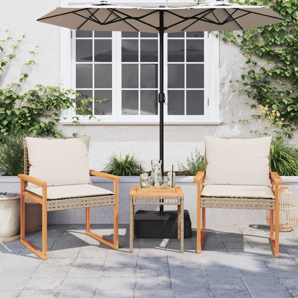 vidaXL Bistoset 3-delig Beige met Kussens - Poly Rattan & Hout - 58% Korting