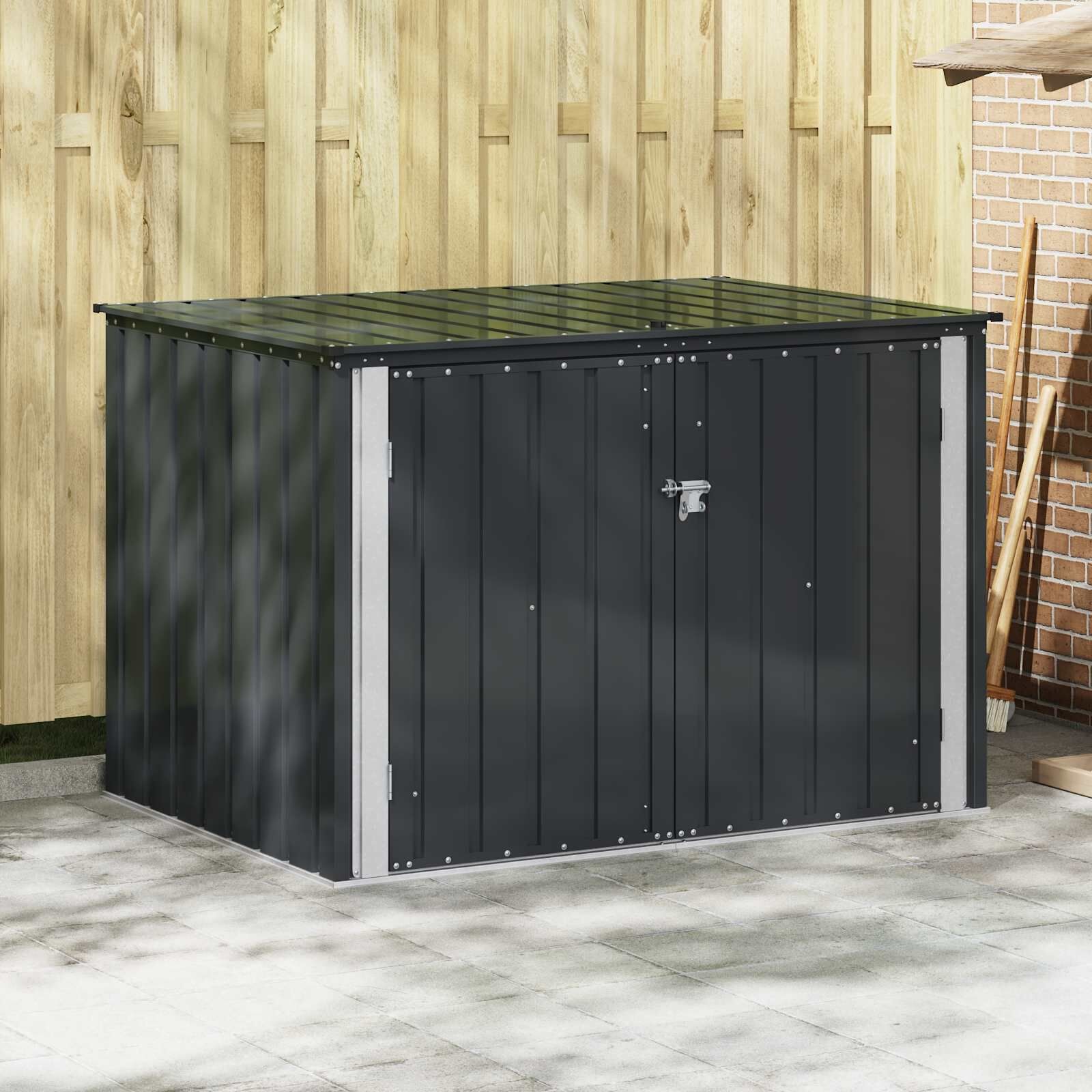 vidaXL Tuinopslagdoos Zwart 151,5 x 107 x 100 cm Staal