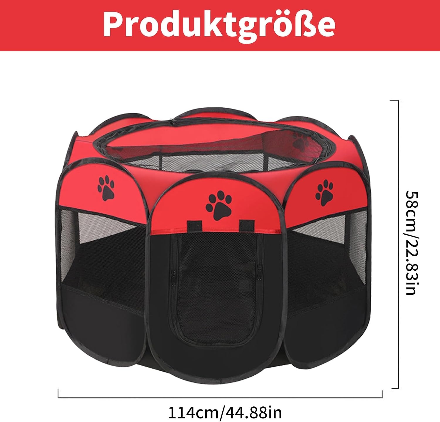 Puppyren Honden Katten Rood Zwart 110x112x57 cm Opvouwbaar Draagbaar Wasbaar Duurzaam Oxford Stof Binnen Buiten Gebruik