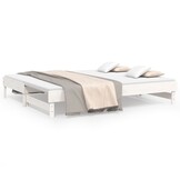 vidaXL Slaapbank uitschuifbaar massief grenenhout wit 2x(90x200) cm