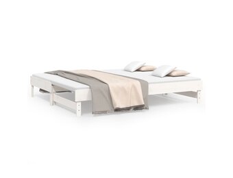 vidaXL Slaapbank uitschuifbaar massief grenenhout wit 2x(90x200) cm