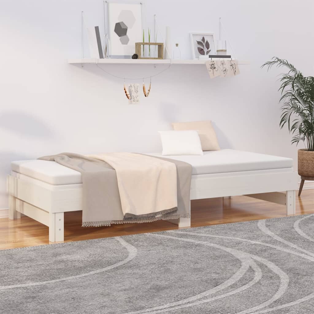 vidaXL Slaapbank uitschuifbaar massief grenenhout wit 2x(90x200) cm
