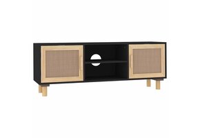 TV-meubel Zwart Grenenhout & Rattan - 105x30x40 cm - 58% Korting