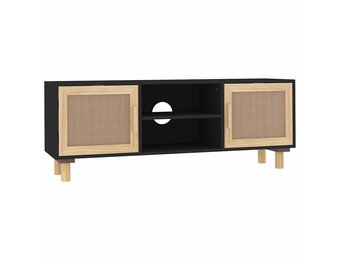 vidaXL Tv-meubel 105x30x40 cm massief grenenhout en rattan zwart