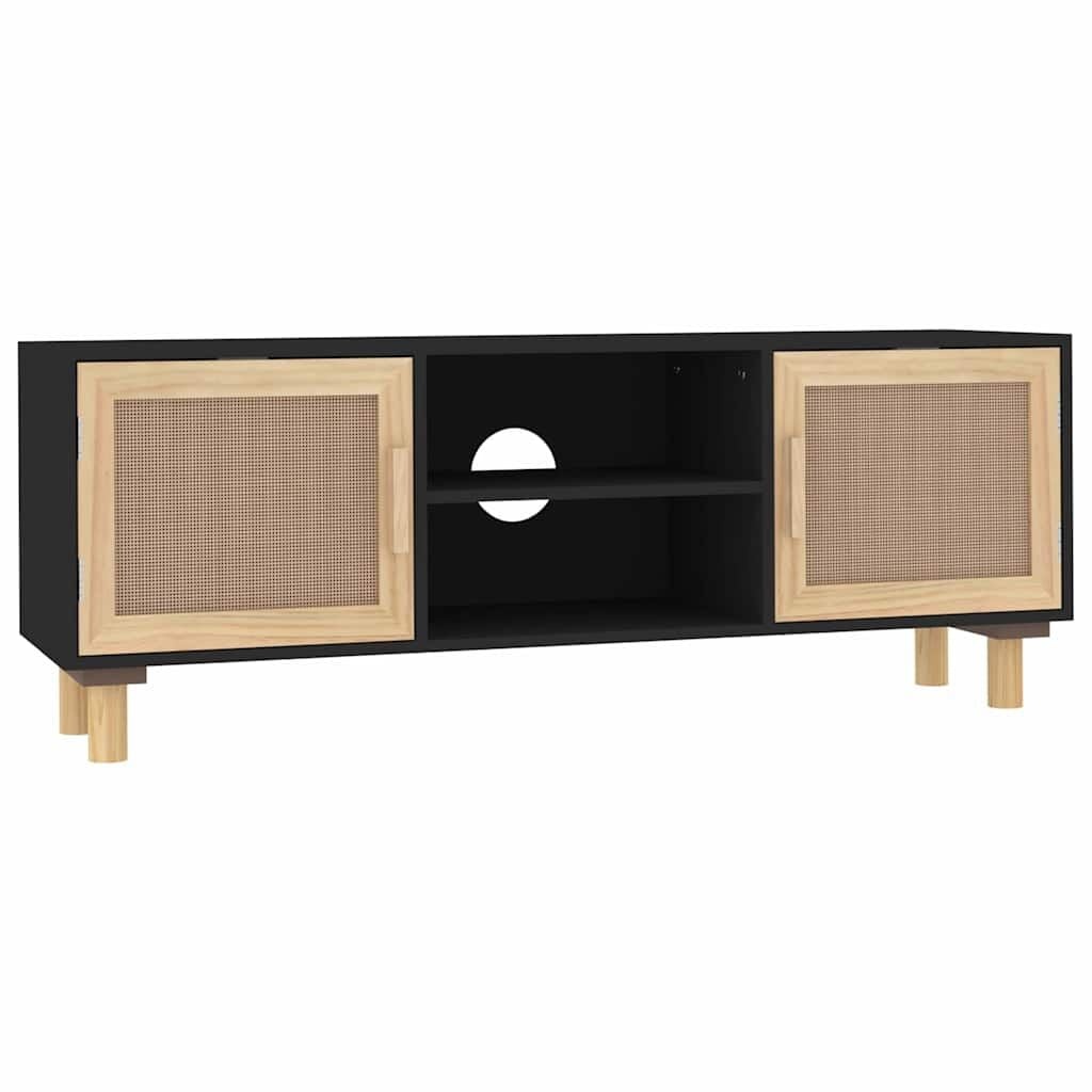 vidaXL Tv-meubel 105x30x40 cm massief grenenhout en rattan zwart