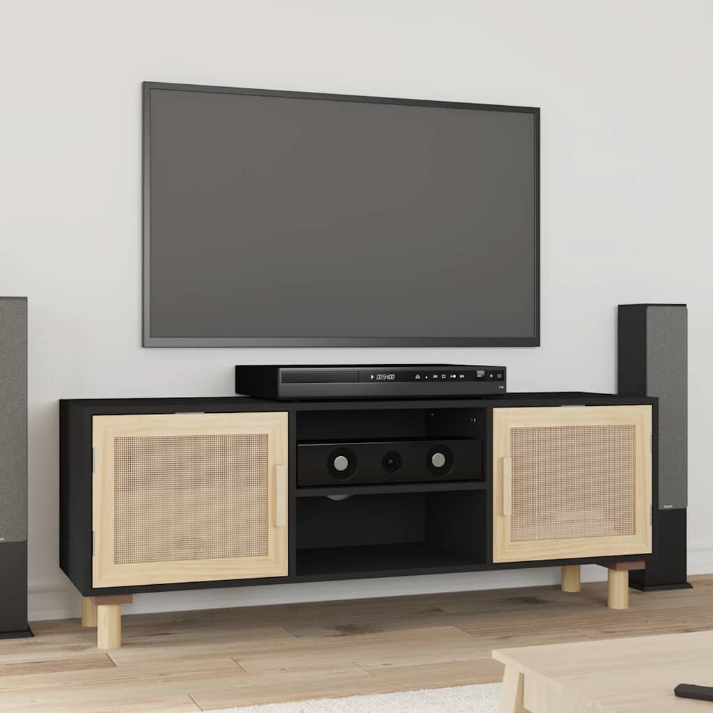 vidaXL Tv-meubel 105x30x40 cm massief grenenhout en rattan zwart