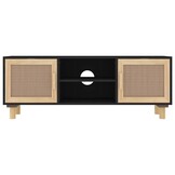 vidaXL Tv-meubel 105x30x40 cm massief grenenhout en rattan zwart