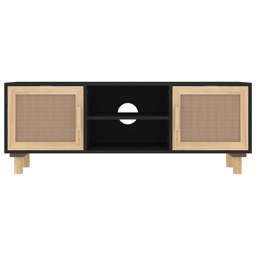 vidaXL Tv-meubel 105x30x40 cm massief grenenhout en rattan zwart