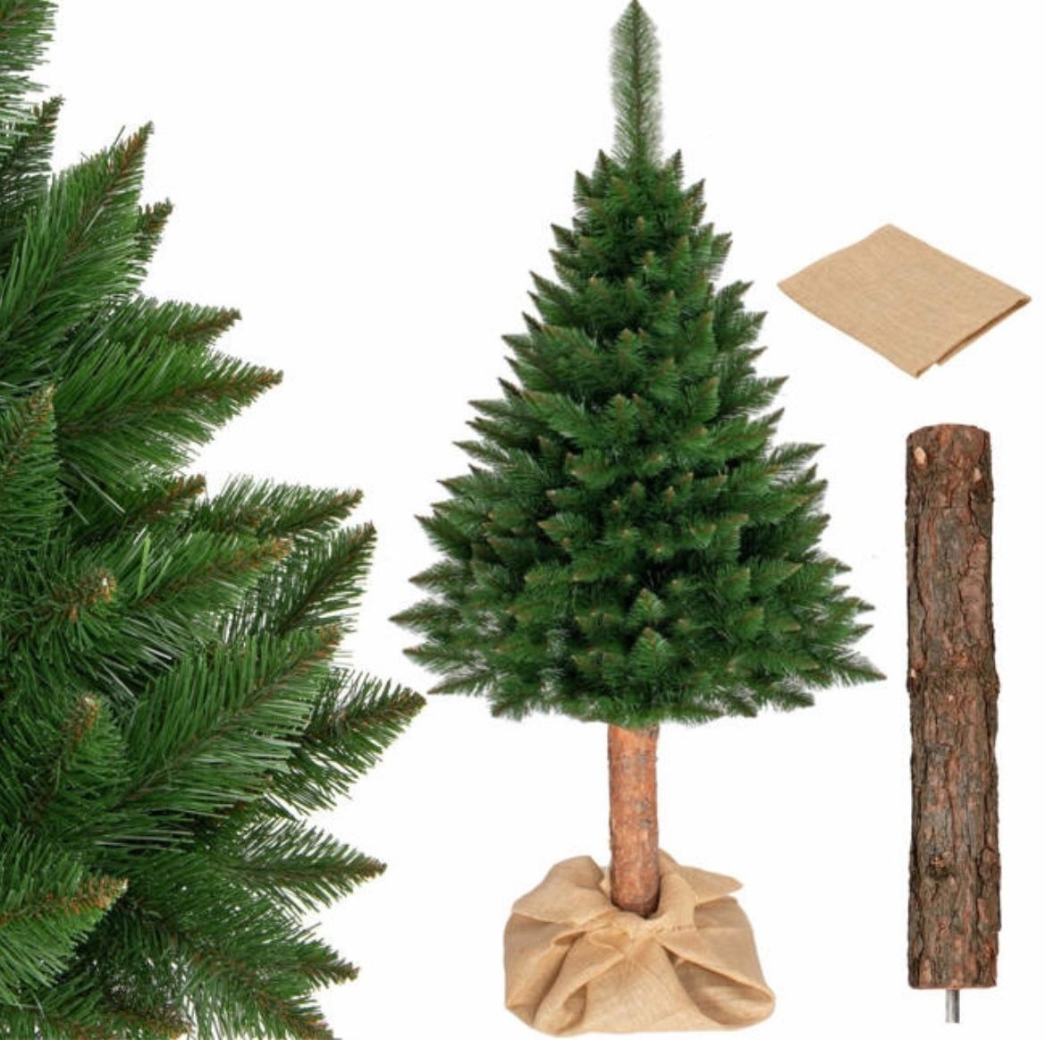 Kunstkerstboom 220 cm - spar met houten stam