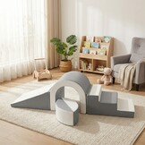 Foam blokken - soft play - brug set met glijbaan - wit grijs