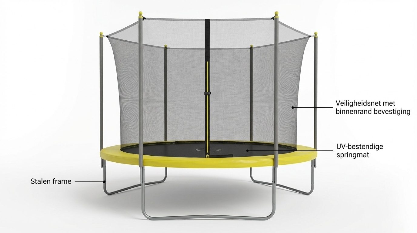 Trampoline 305 cm rond - met net en ladder – geel/zwart