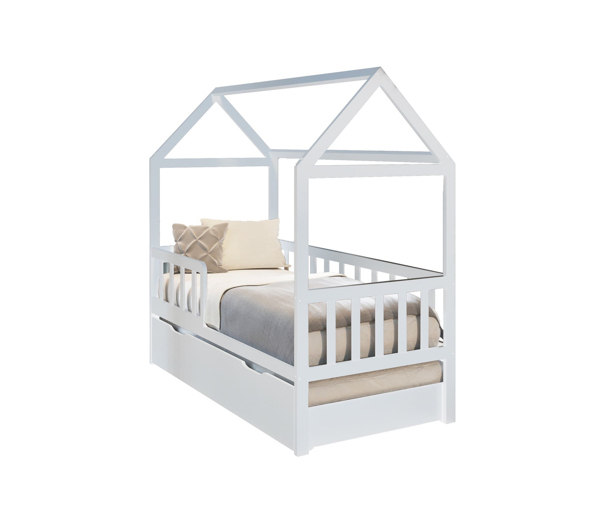 Bedhuis - peuter bed 160x80 cm - met bedlade en logeerbed - wit