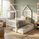 Bedhuis - peuter bed 160x80 cm - met bedlade en logeerbed - wit