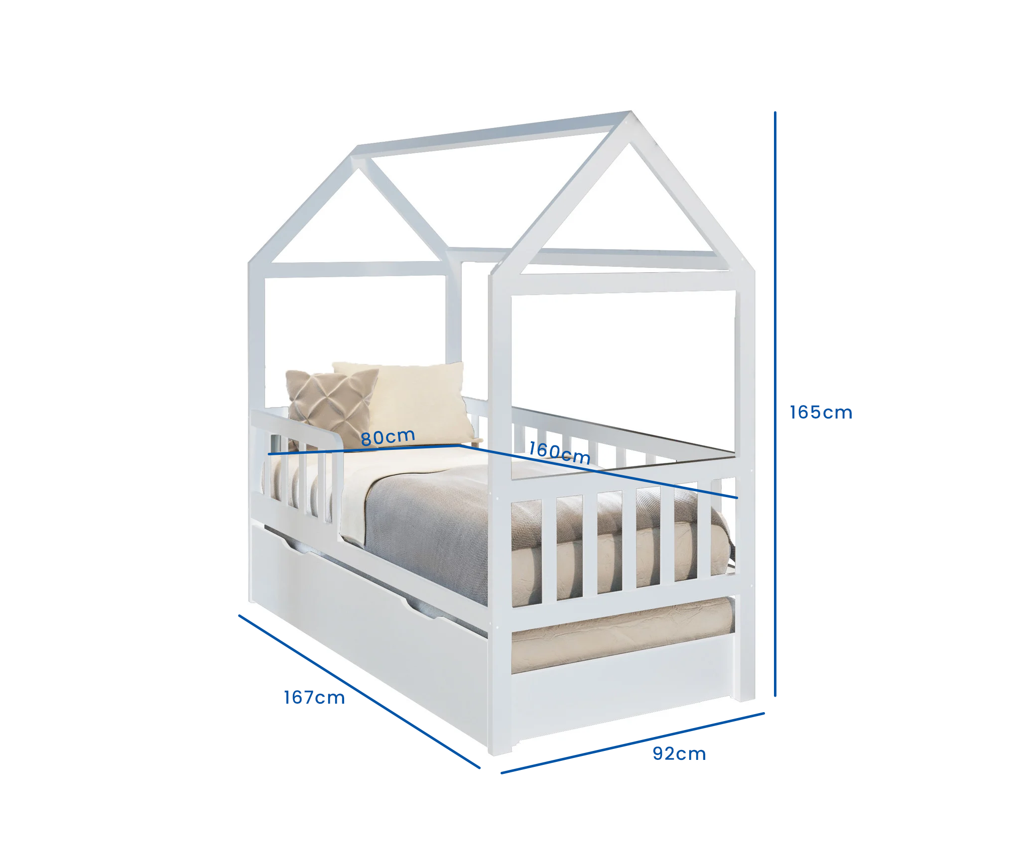 Bedhuis - peuter bed 160x80 cm - met bedlade en logeerbed - wit