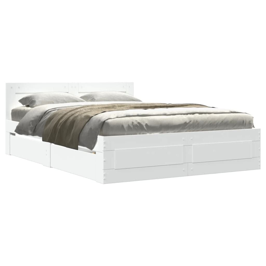 vidaXL Bedframe met hoofdeinde bewerkt hout wit 120x190 cm