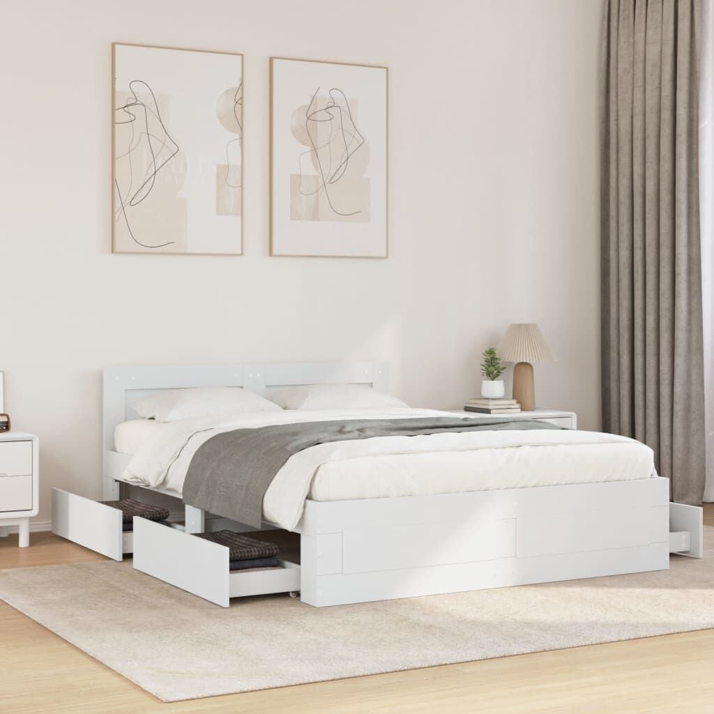 vidaXL Bedframe met hoofdeinde bewerkt hout wit 120x190 cm