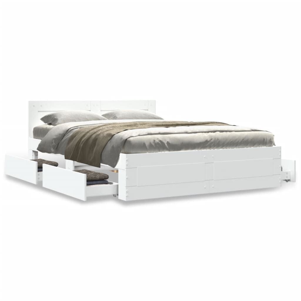 vidaXL Bedframe met hoofdeinde bewerkt hout wit 120x190 cm