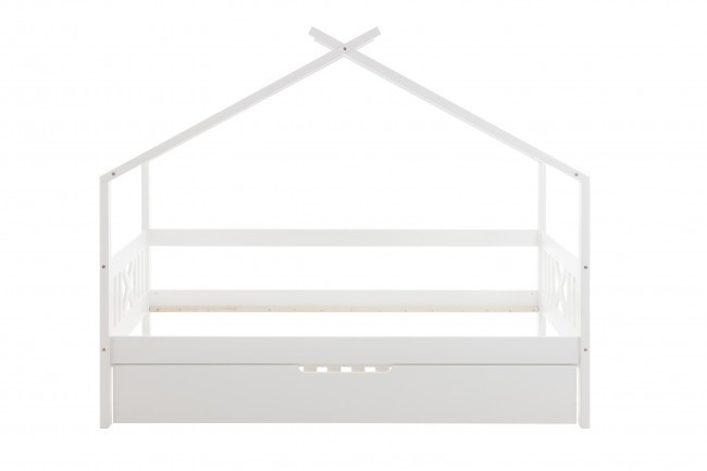 Huisbed kinderbed 90x200 cm grenenhout wit met logeerbed bodem