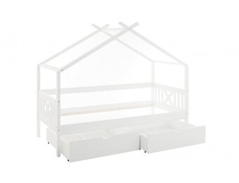 Huisbed kinderbed 90x200 cm grenenhout wit met 2 opberglades