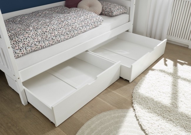 Huisbed kinderbed 90x200 cm grenenhout wit met 2 opberglades
