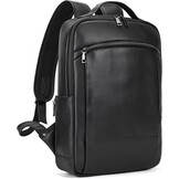 Heren rugzak echt leer voor laptop zakelijk reizen school outdoor | Zwart | Maat L | Met trolley mouw