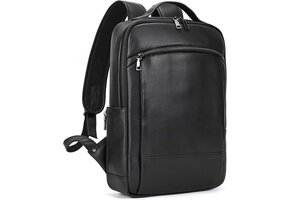 Leren Heren Rugzak Zwart - Ideaal voor Laptop, Reizen & School (Maat L)
