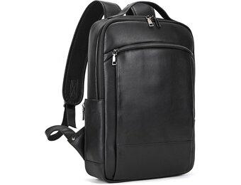 Heren rugzak echt leer voor laptop zakelijk reizen school outdoor | Zwart | Maat L | Met trolley mouw