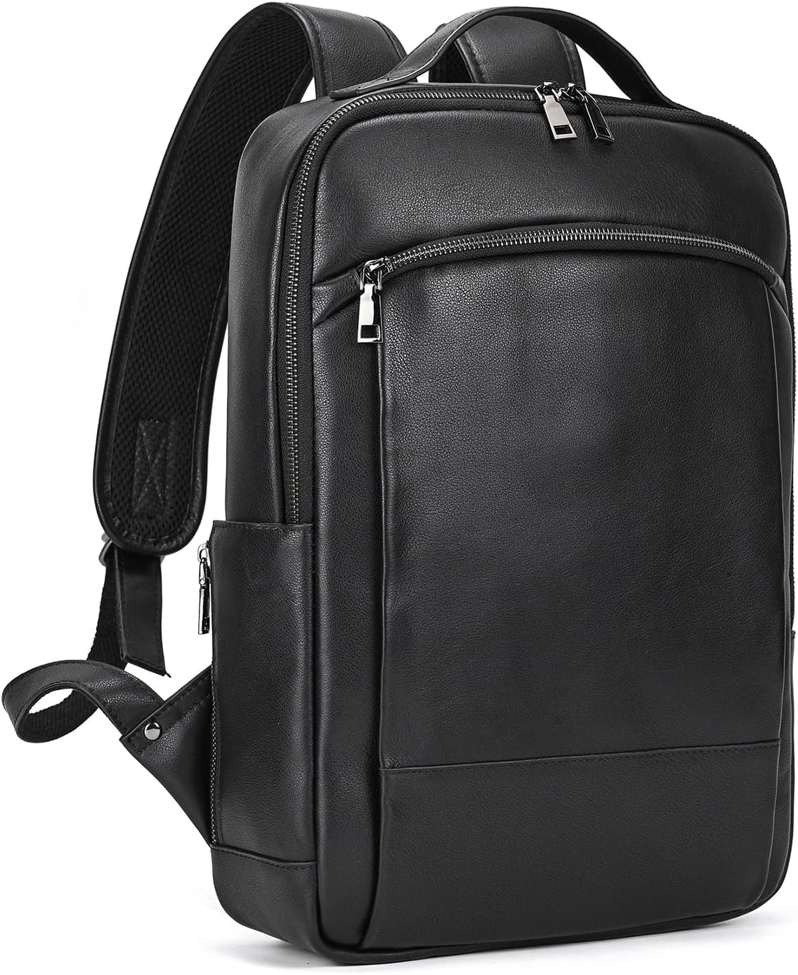 Heren rugzak echt leer voor laptop zakelijk reizen school outdoor | Zwart | Maat L | Met trolley mouw
