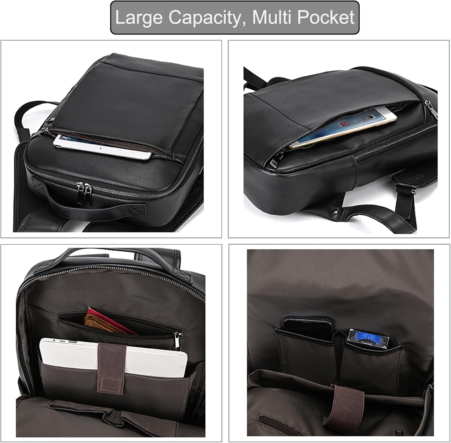 Heren rugzak echt leer voor laptop zakelijk reizen school outdoor | Zwart | Maat L | Met trolley mouw