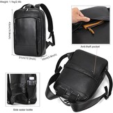 Heren rugzak echt leer voor laptop zakelijk reizen school outdoor | Zwart | Maat L | Met trolley mouw
