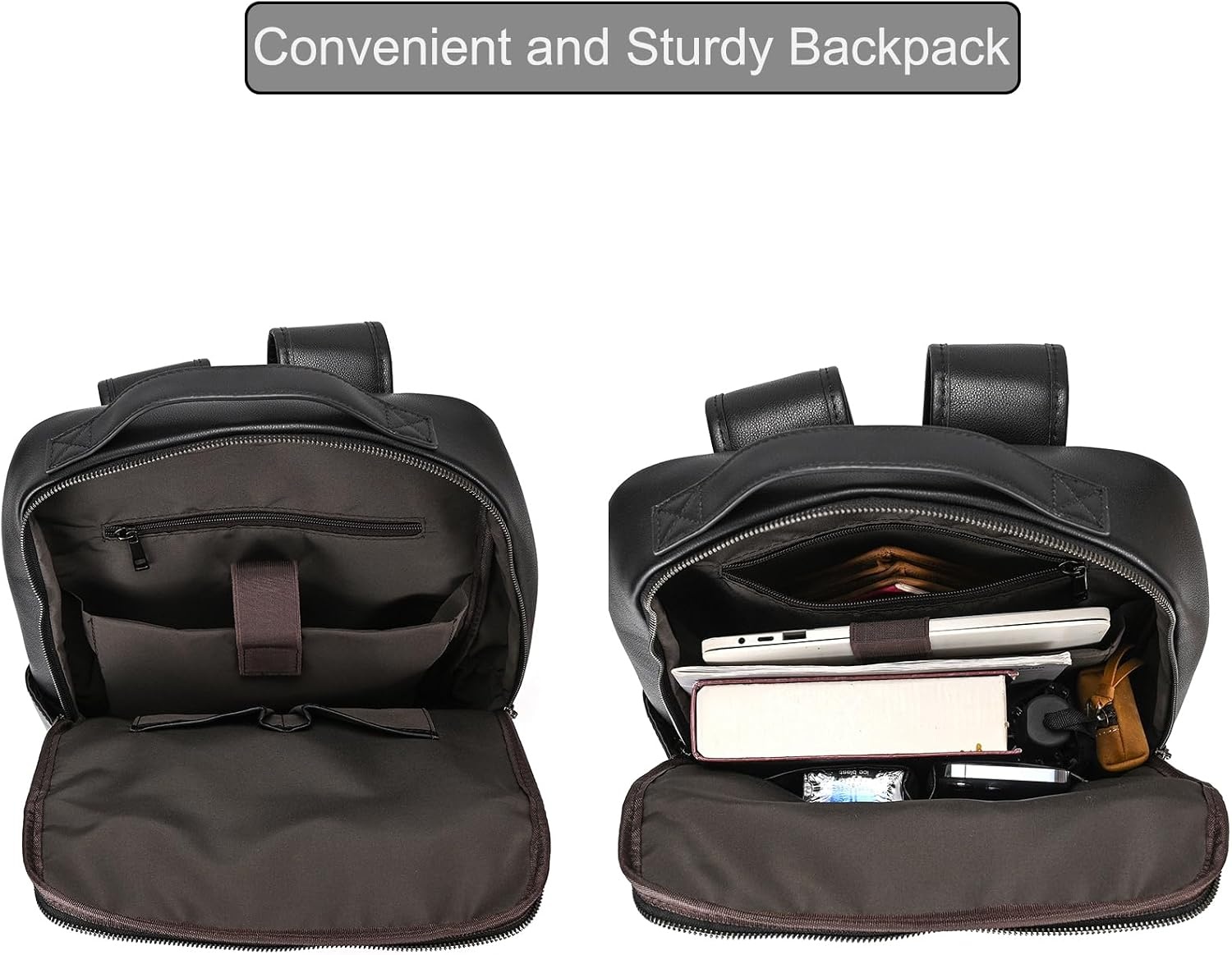 Heren rugzak echt leer voor laptop zakelijk reizen school outdoor | Zwart | Maat L | Met trolley mouw